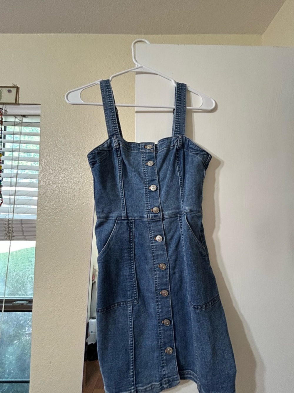 Button-Front Denim Dress in Medium Blue